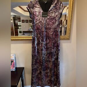 Naeem Khan Timeless NWT Purple Black Sequin Ombre Cap Sleeve Maxi Dress XS